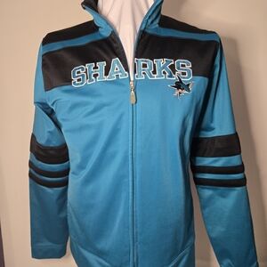 Reebok Sharks Teal and Black Women's Track Style Jacket Large